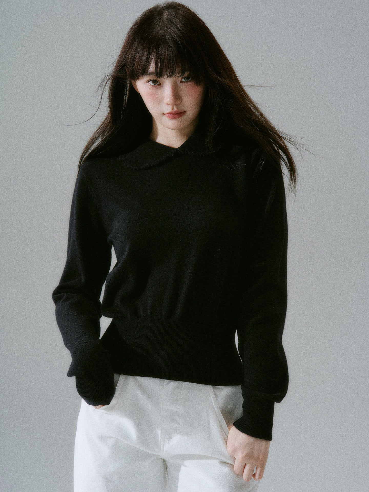 Handmade Crochet Crew Neck Slimming Polo Knit Sweater NA8785