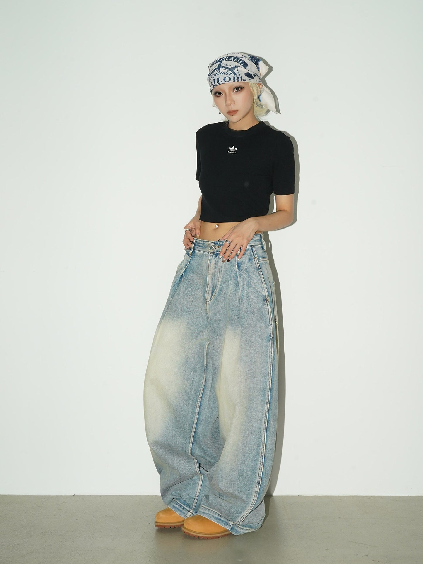 Washed Drape Wide Leg Denim Jeans NA9213
