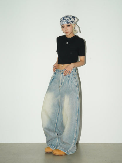 Washed Drape Wide Leg Denim Jeans NA9213