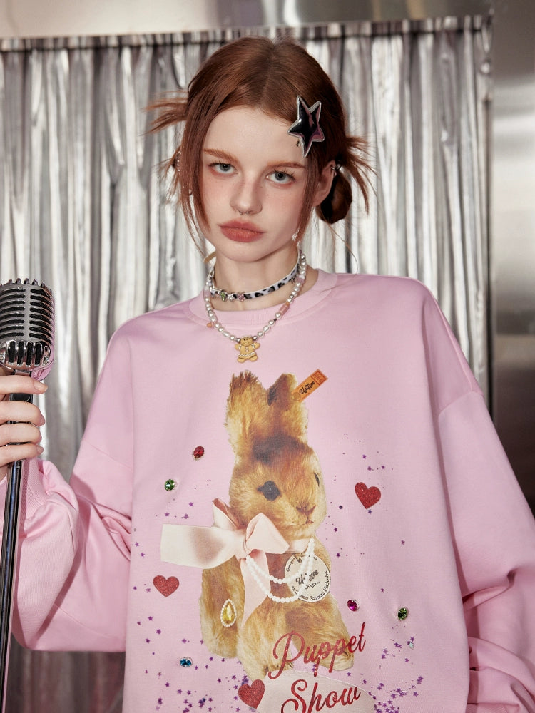 Oversize Rabbit Print Sweatshirt NA3194