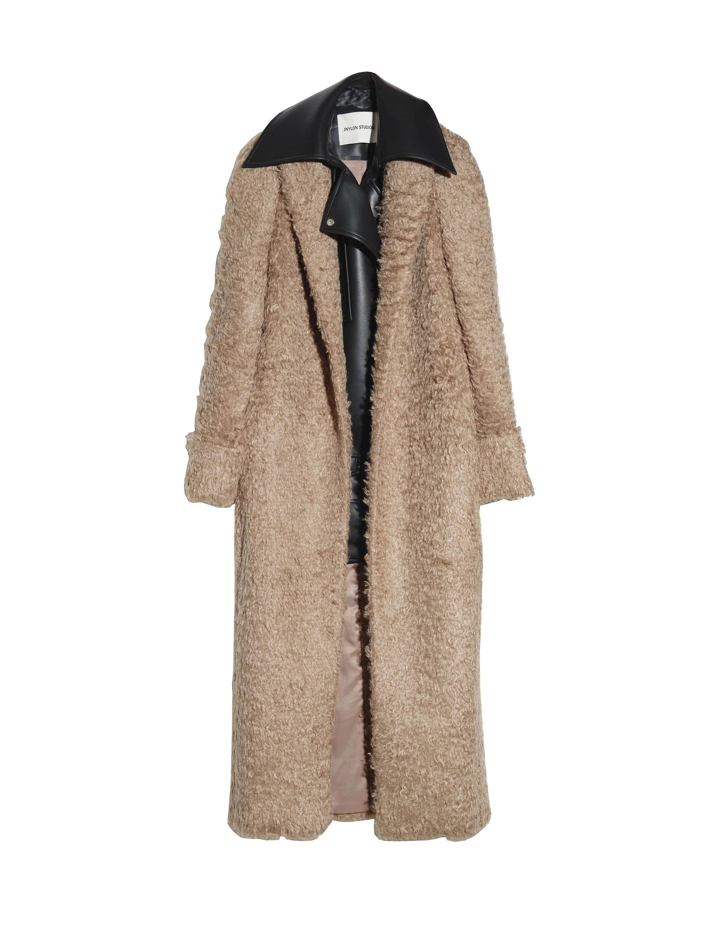 PU Leather Mix Wool Long Coat NA5185