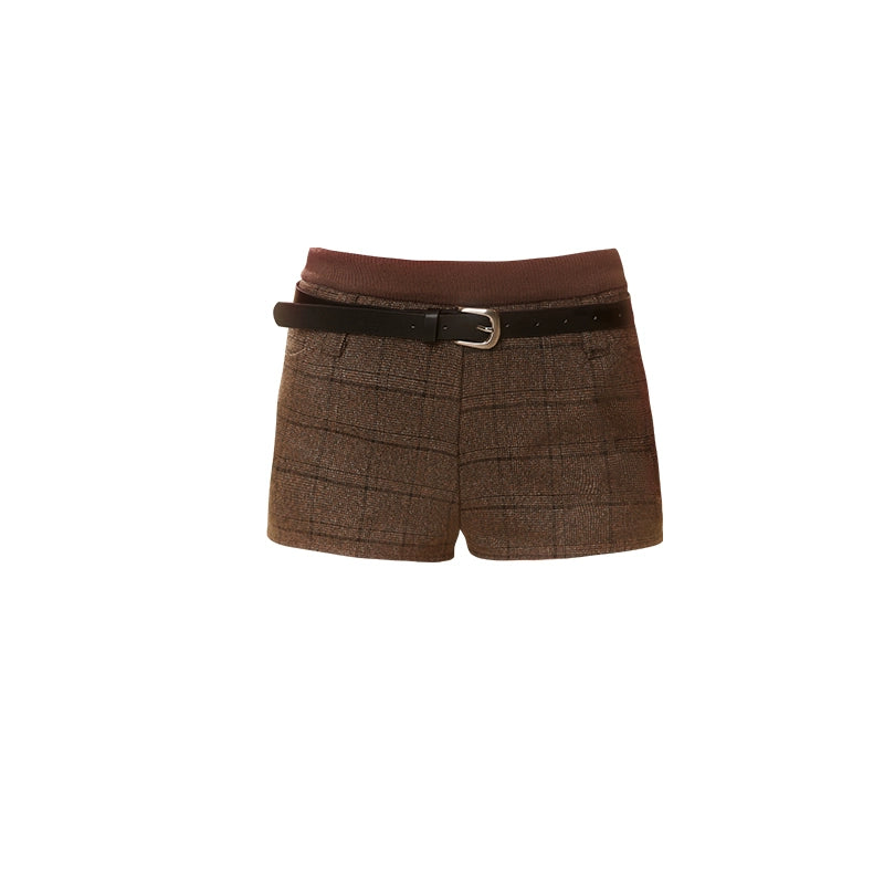 Checkered Shorts with Belt NA4031