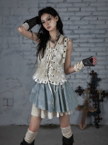 Lace-Up PU Leather Tank Top NA8966