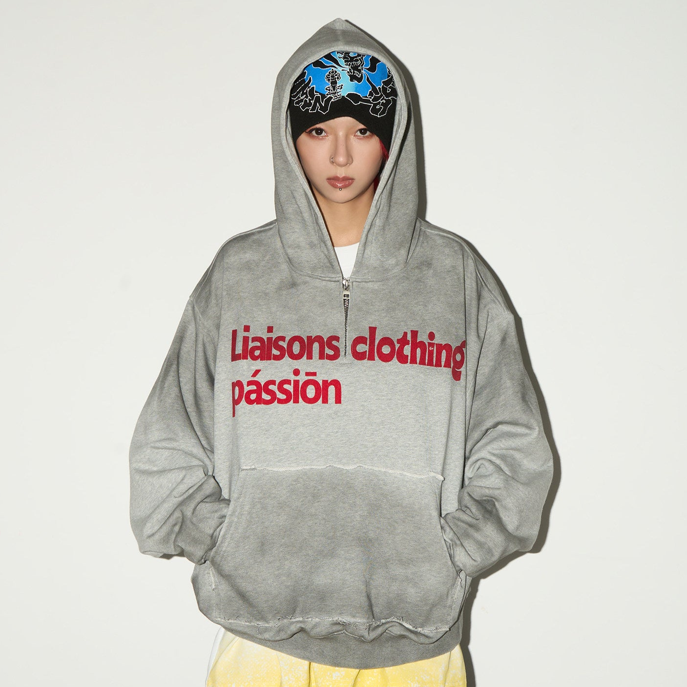 Irregular Dye Letter Print Oversize Hoodie NA9074