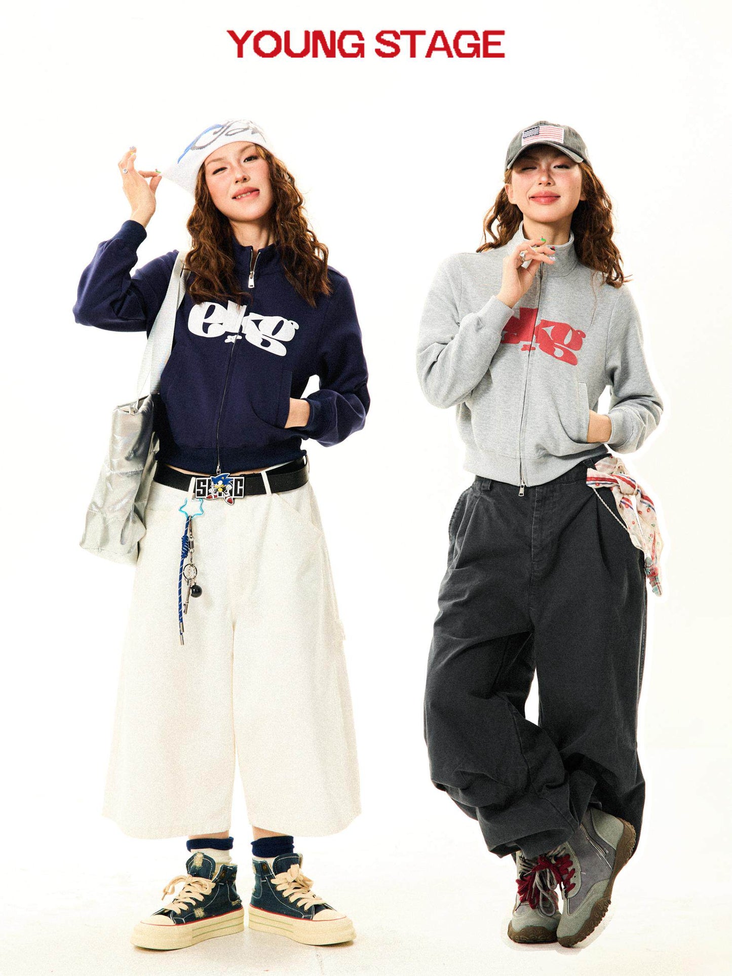 Letter Print Fitted Zipper Hoodie NA9371