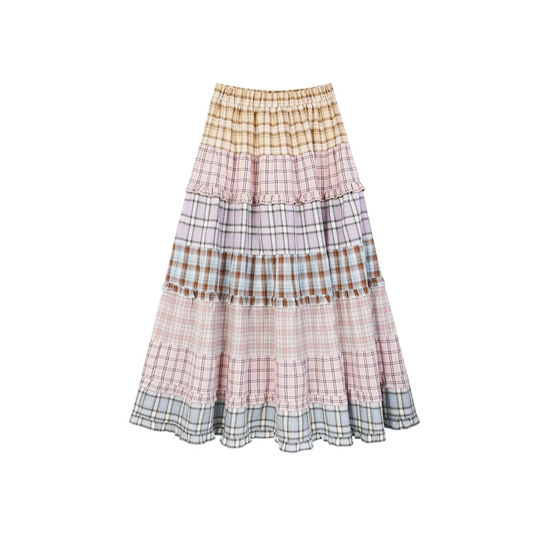 Patchwork Plaid Long Skirt NA3913