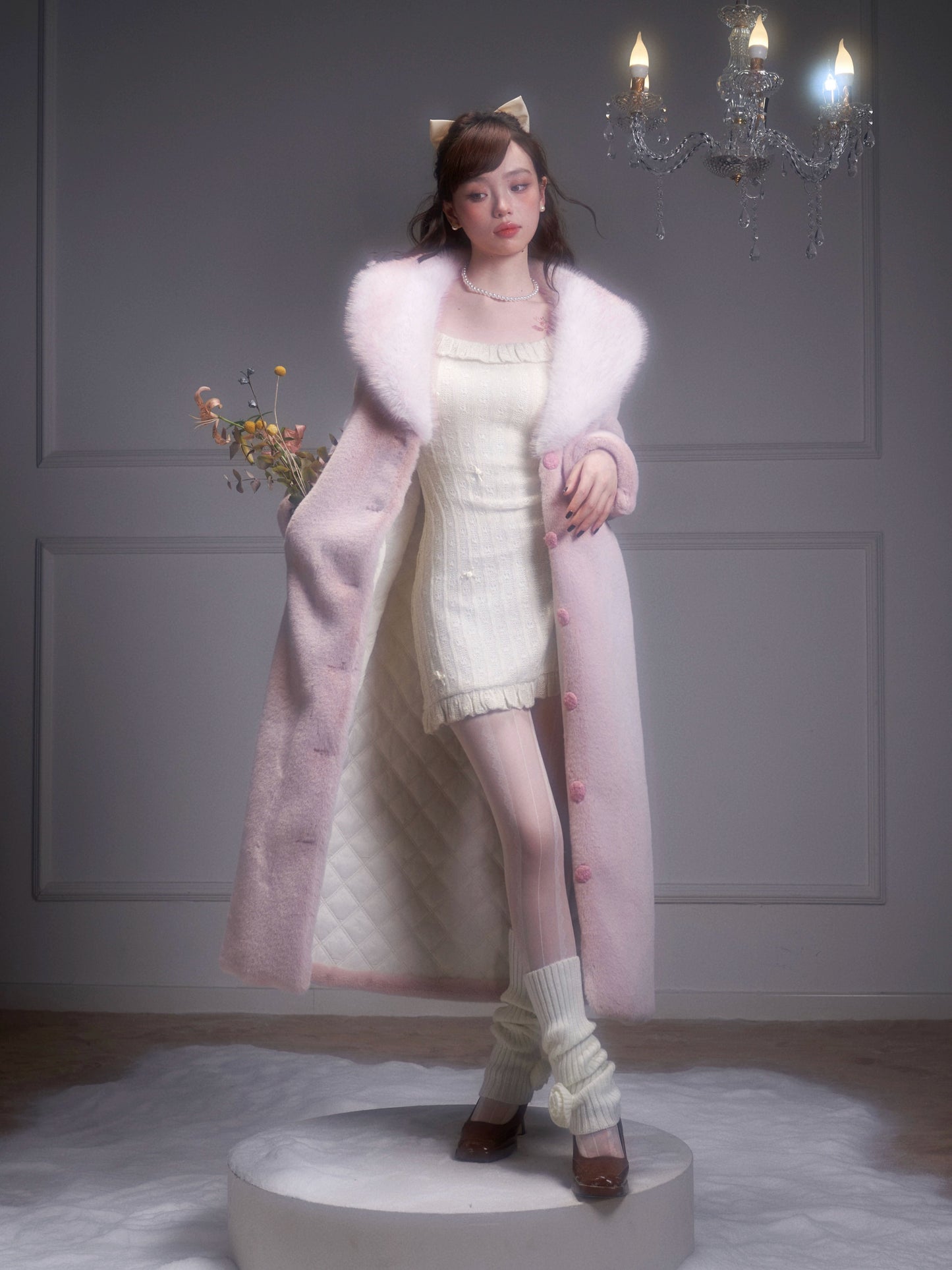 Bow Gradient Fur Collar Coat & Jacket NA5825