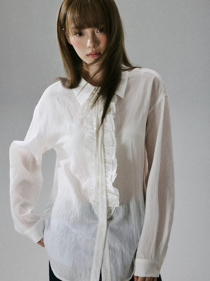 Wrinkled Lyocell Asymmetrical Bow Strap Sunscreen Long Sleeve Shirt NA8805