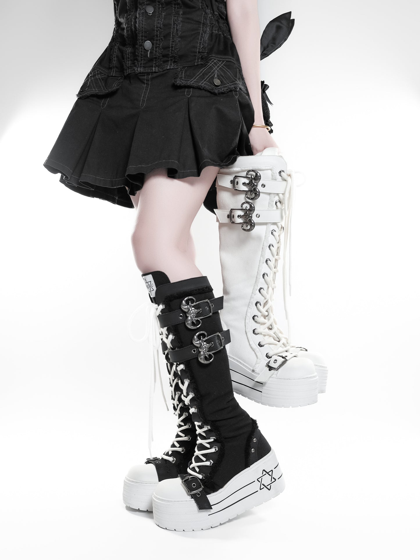 Satan Contract Canvas Platform Long Boots NA8501