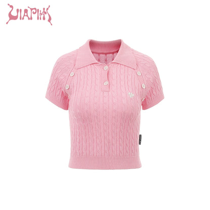 Polo Collar Twists Knit Short Sleeve T-shirt NA4898