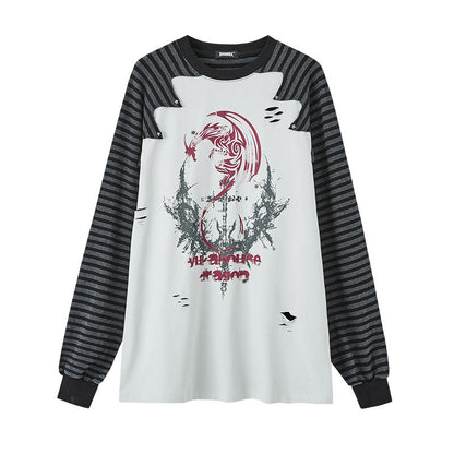 Raglan Stripe Damage Patchwork Long Sleeve T-Shirt NA8918