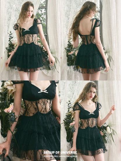 Lace Backless Fluffy Dress NA5939