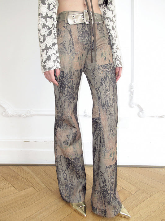 Lace Print Textured Flare Pants NA7143