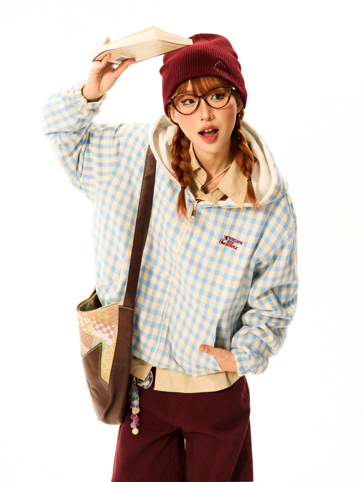 Gingham Logo Zipper Hoodie NA9347