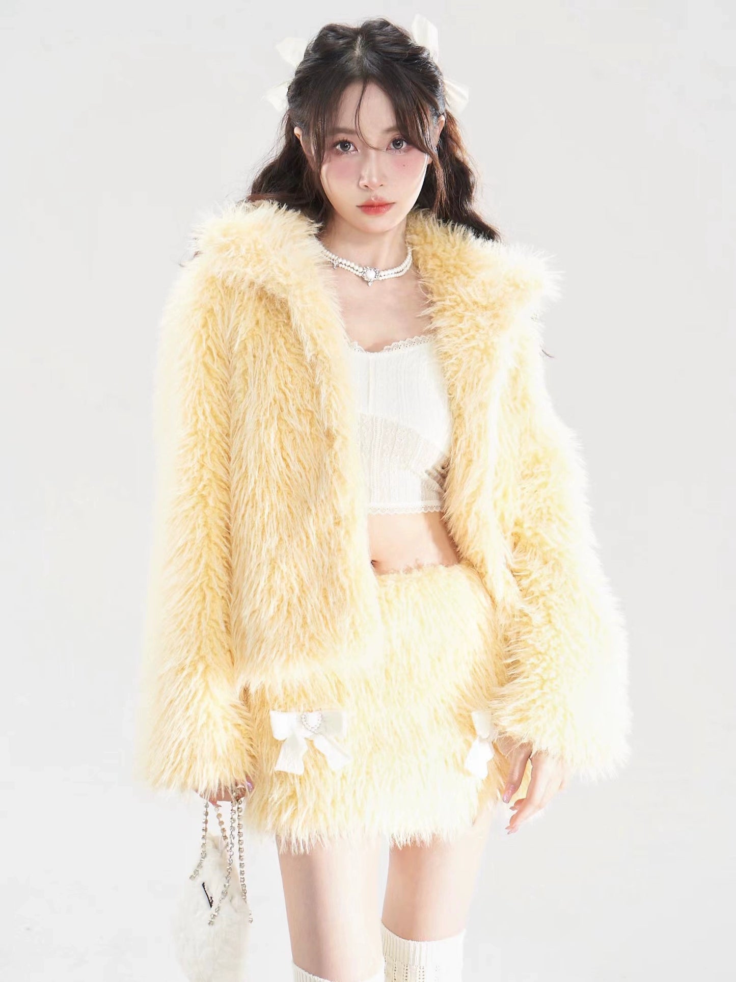 Fur Thickened Short Jacket & Short Skirt Setup NA5813