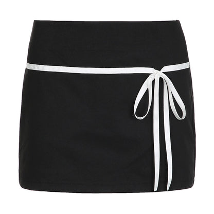 Bow Tie Low Waist Wrapped Hip Short Skirt NA4608