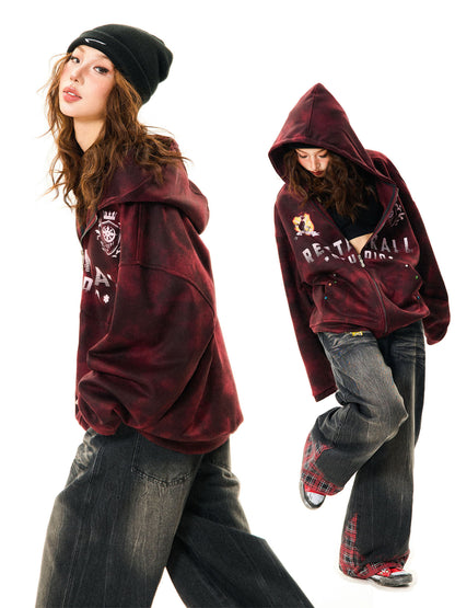 Tie-Dye Letter Print Oversize Zipper Hoodie NA9388
