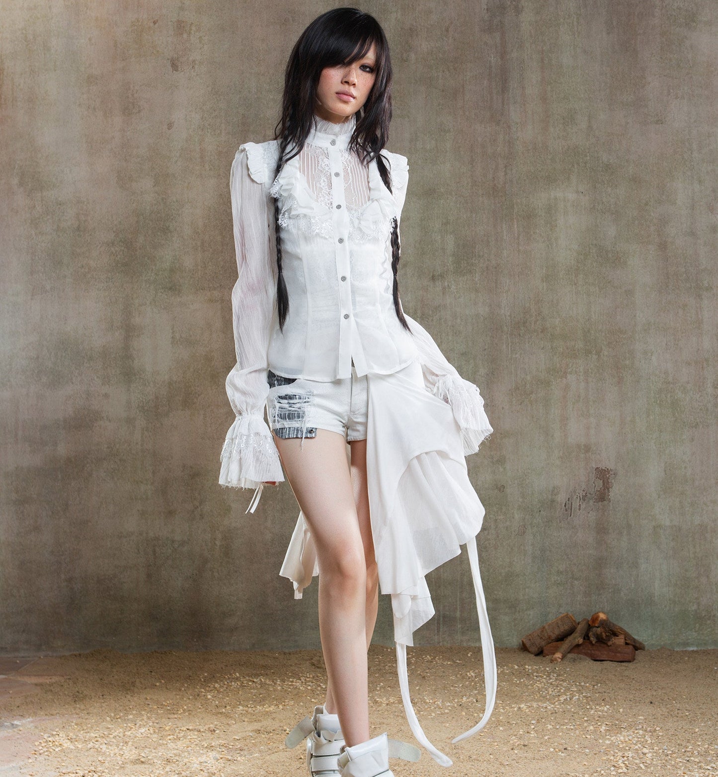 Sheer Chiffon Gothic Court Style Blouse NA8358