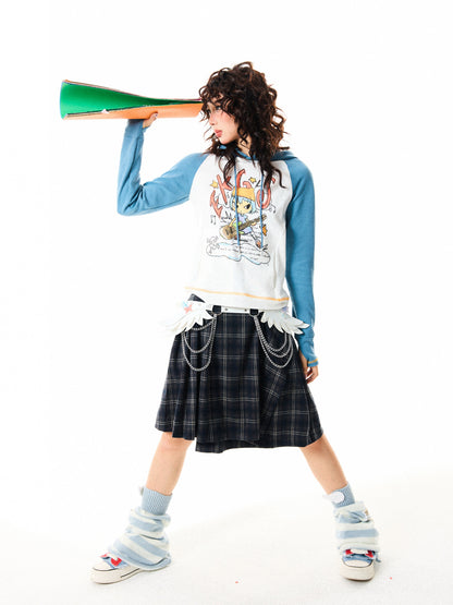 Illustration Print Raglan Sleeve Oversize Hoodie NA9385