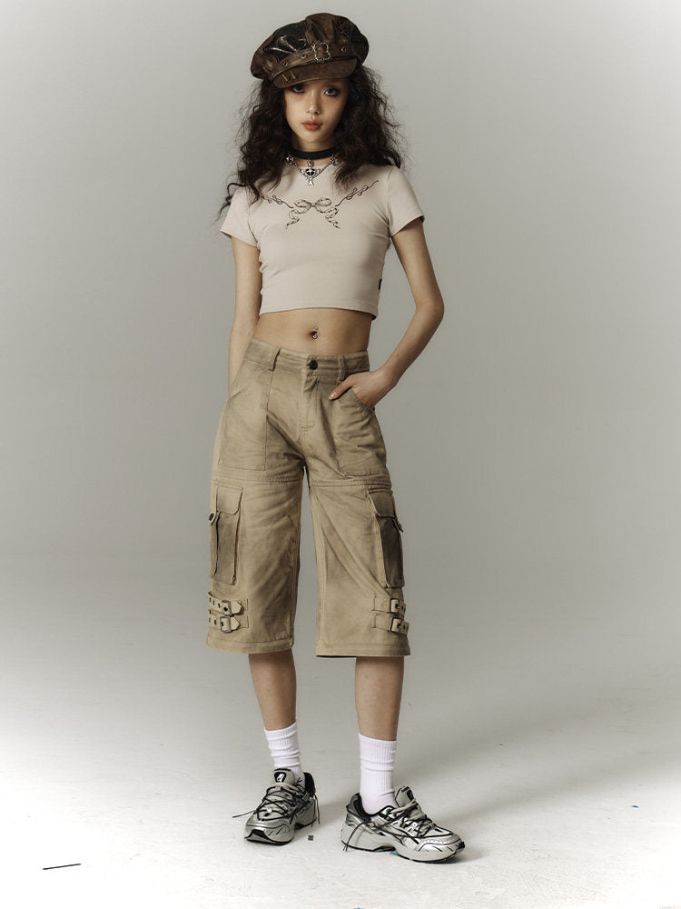 Washed Damage Workwear Wide Leg Pants NA8882