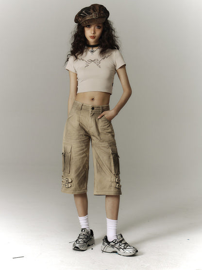 Washed Damage Workwear Wide Leg Pants NA8882