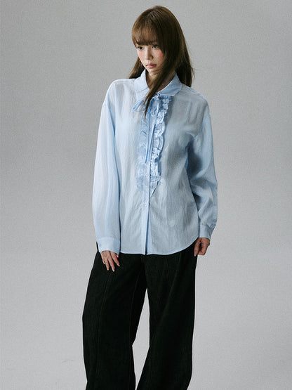 Wrinkled Lyocell Asymmetrical Bow Strap Sunscreen Long Sleeve Shirt NA8805