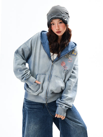 Washed Oversize Zip-Up Hoodie NA9422