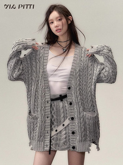 Long Knitted Cardigan & Skirt Setup NA4970