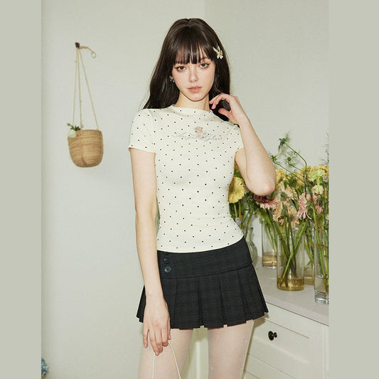 Polka Dot Rhinestone Short Sleeve TopNA4109