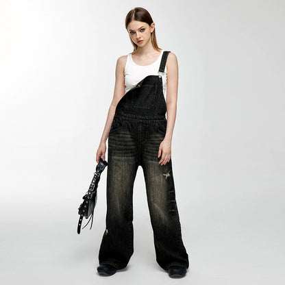 Washed Wide-Leg Straight Overalls NA4078