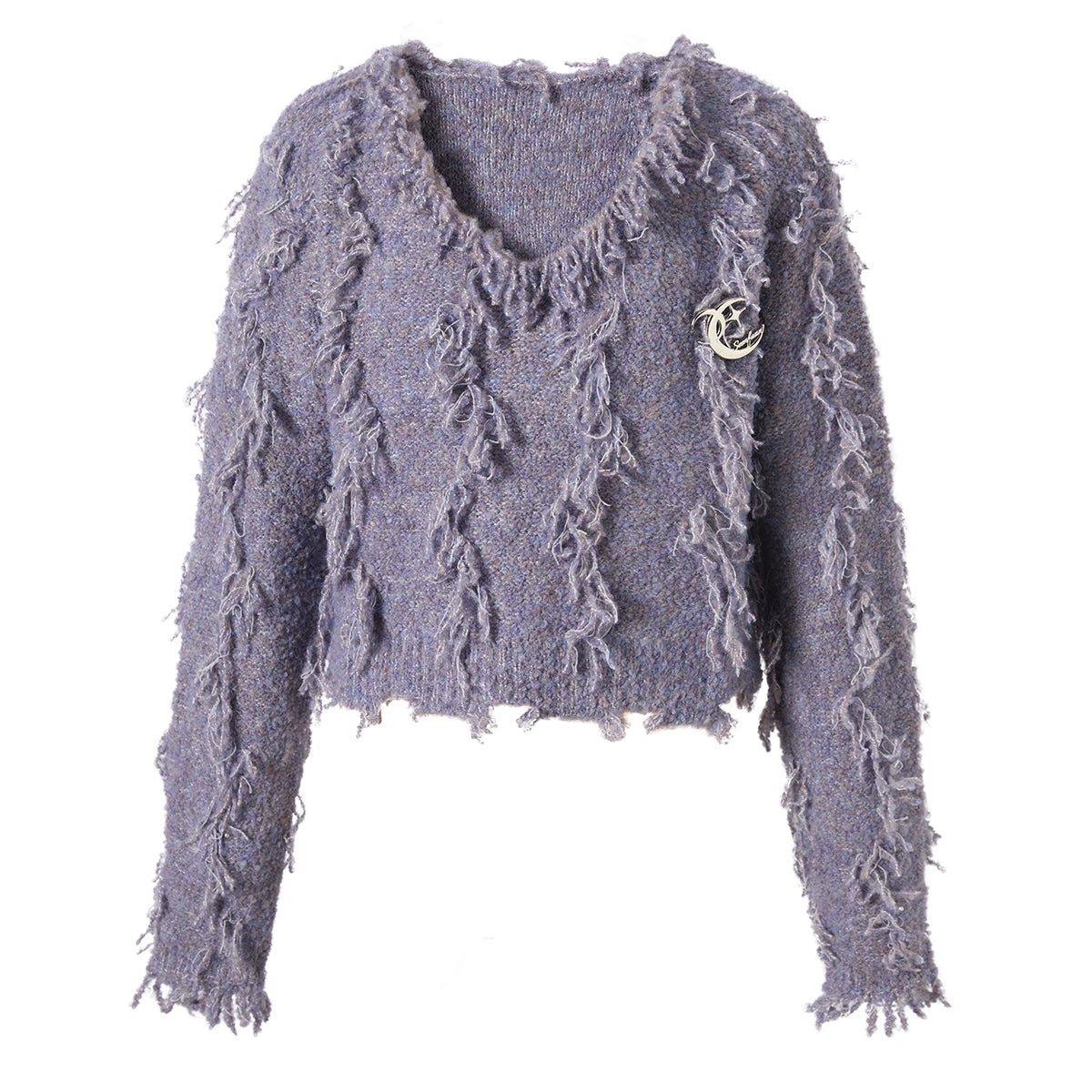 V-Neck Fringe Hem Oversize Knit Sweater NA6872