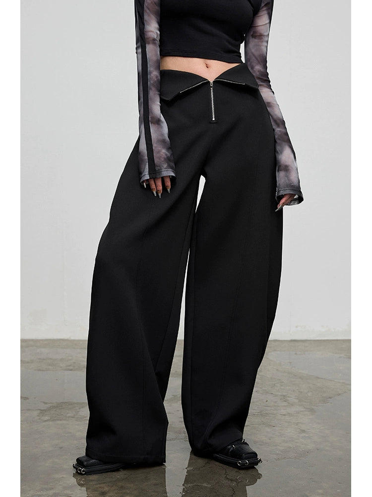 High Waist Zipper Wide Leg Trousers NA4269