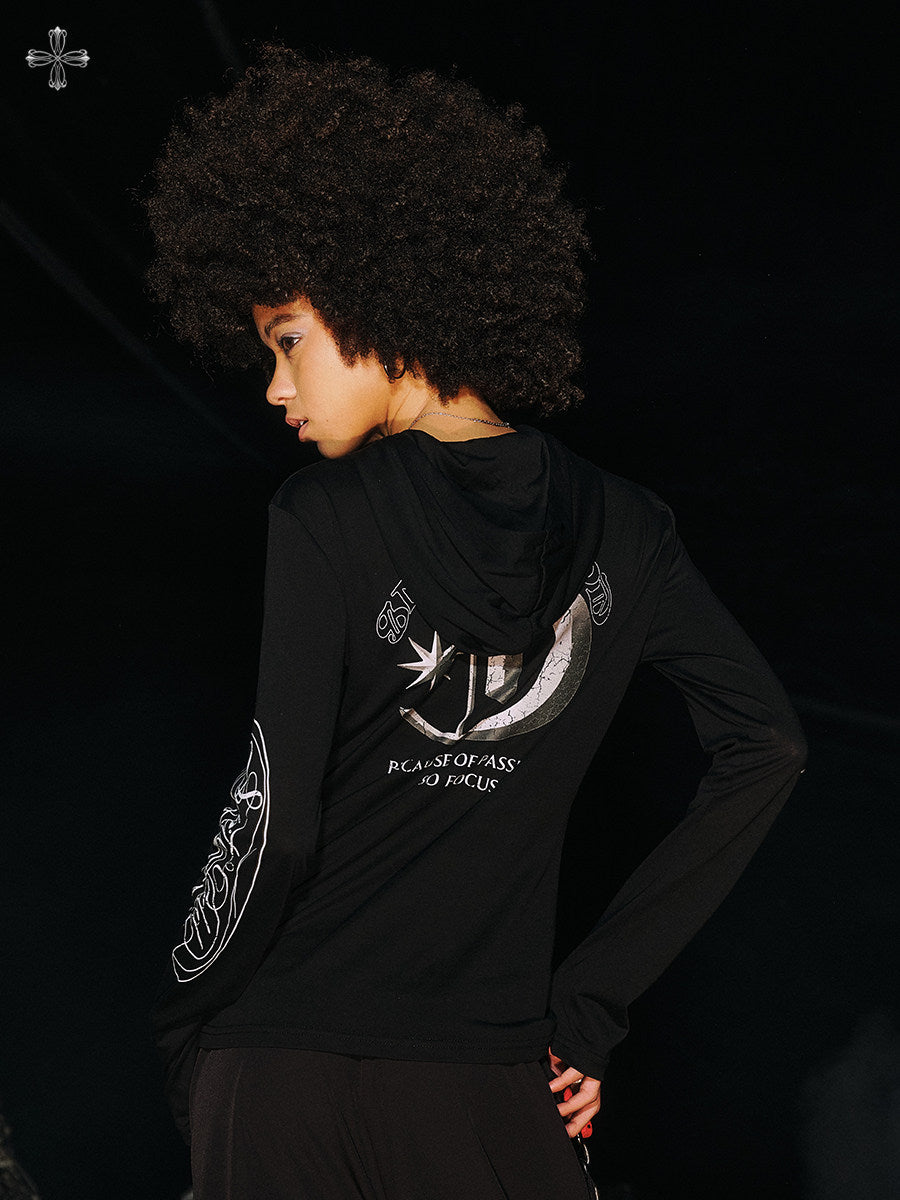 Hooded Button Print Long Sleeve T-Shirt NA8932