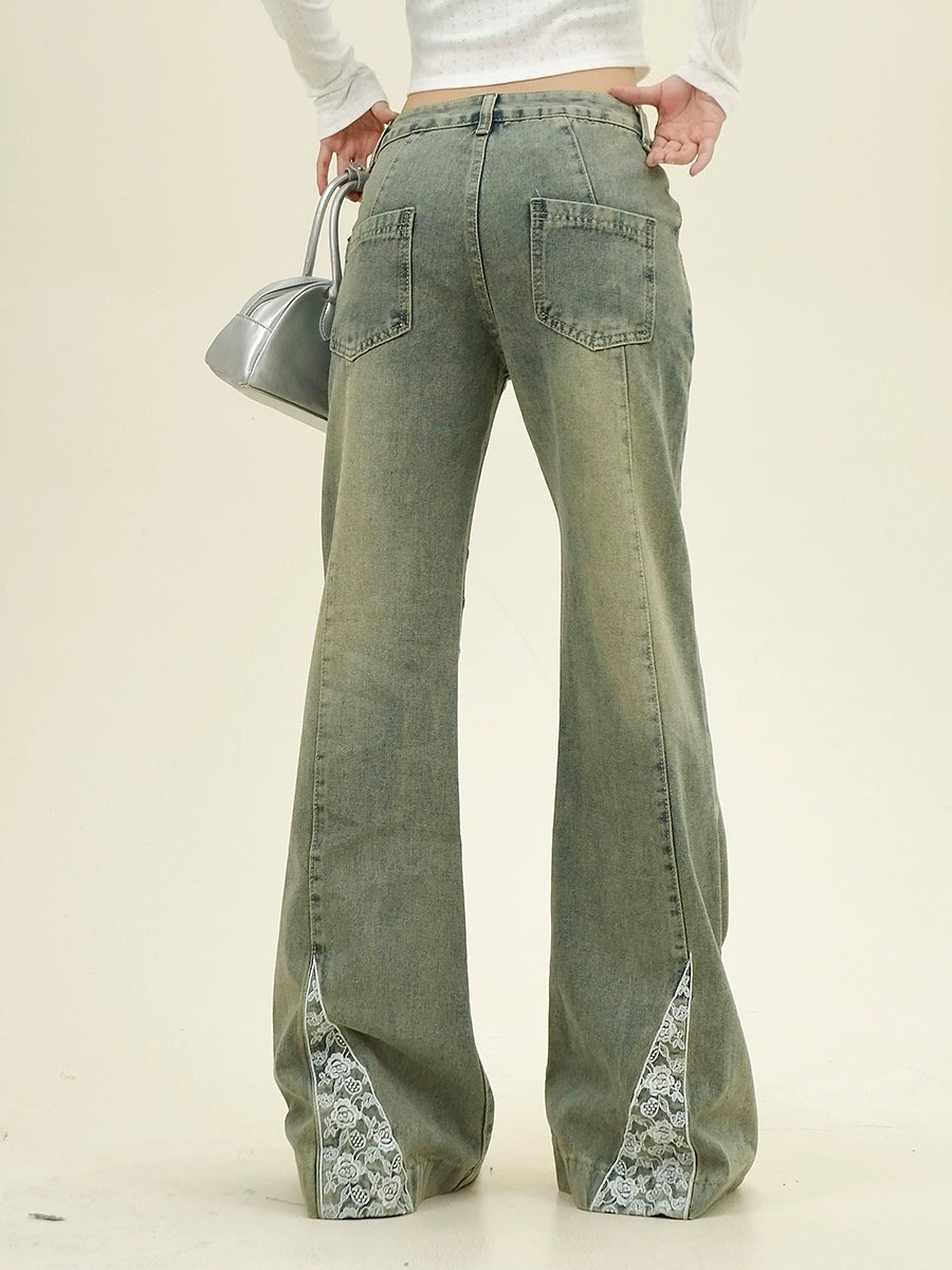 Lace Bow High-Waist Flare Denim Jeans NA6341