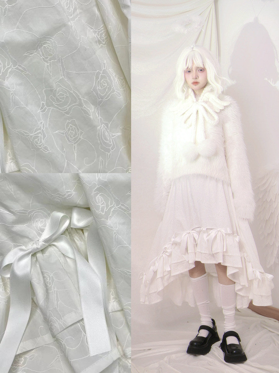 Irregular Bow Elastic Waist Long Skirt NA8310