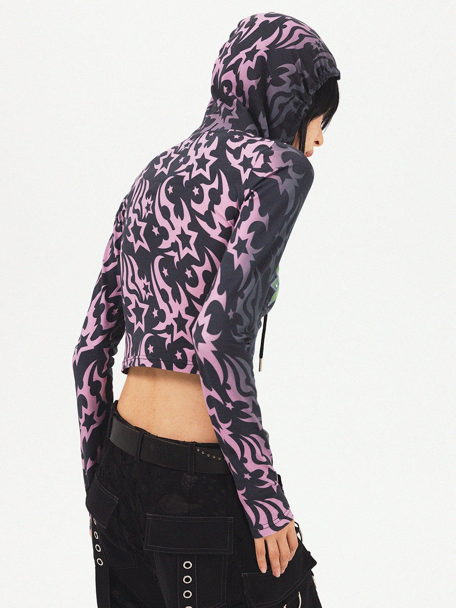 Dragon Star Print Cropped Hoodie NA6641