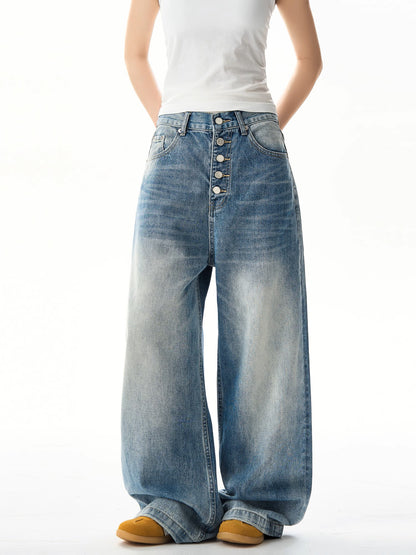 Oversize Washed Wide Leg Denim Jeans NA3189