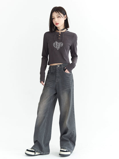 Washed wide-leg denim jeans NA2751