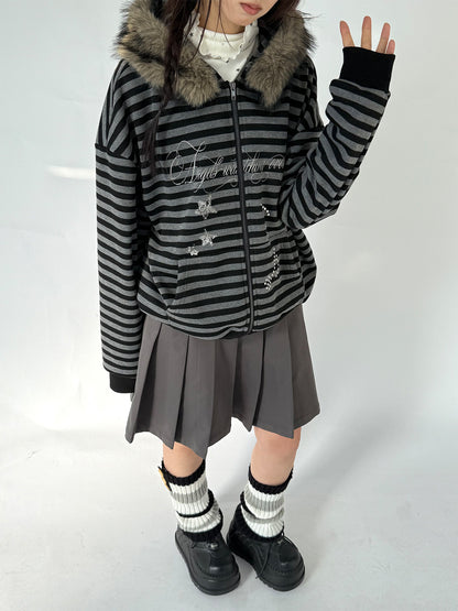 Detachable Fur Collar Fleece Lining Hooded Jacket NA9248