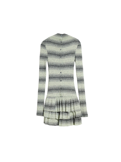 Fake Layered Stripe Ruffle Knit Dress NA5181