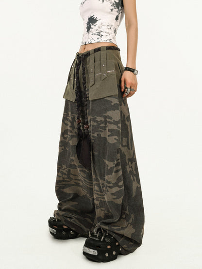Heavy Craft Camouflage Multi-Pocket Wide Leg Cargo Pants NA8639