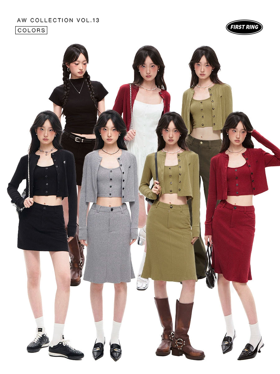 Camisole & Short Cardigan & Skir Setup NA4441