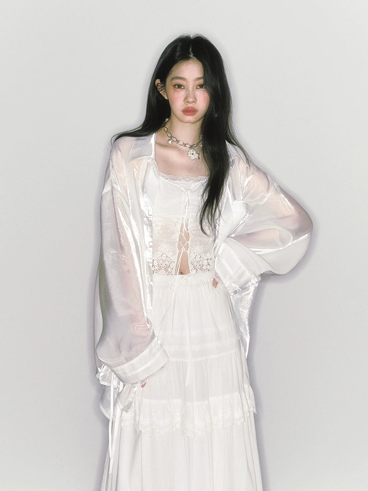 Oversize Long Sunscreen Sheer Shirt NA5631