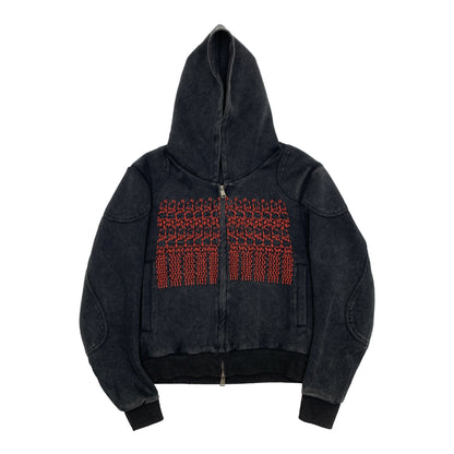 Embroidery Wash Damage Oversize Zipper Hoodie NA9070