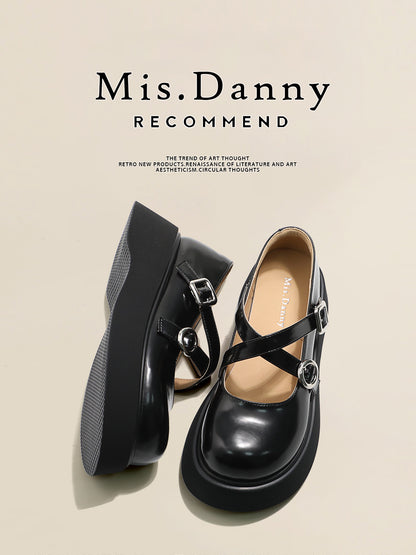 Platform Round Toe Shallow Mary Janes Leather Shoes NA8716