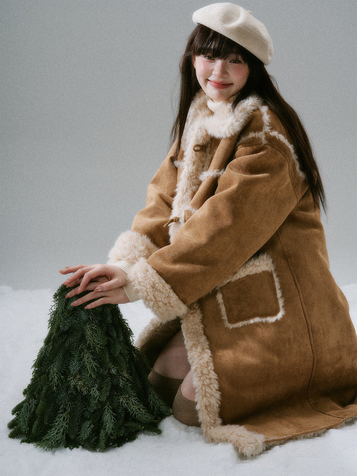 Cream Oak College Vintage Fur Horn Button Coat NA8810