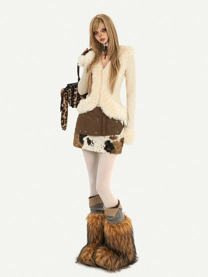 Fur Collar Fitted Long Sleeve Knit Cardigan NA8588