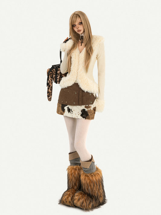 Fur Collar Fitted Long Sleeve Knit Cardigan NA8588