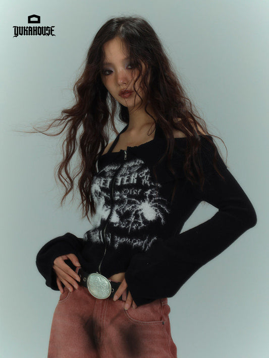 Off-Shoulder Halter Slim Knit Sweater NA8921