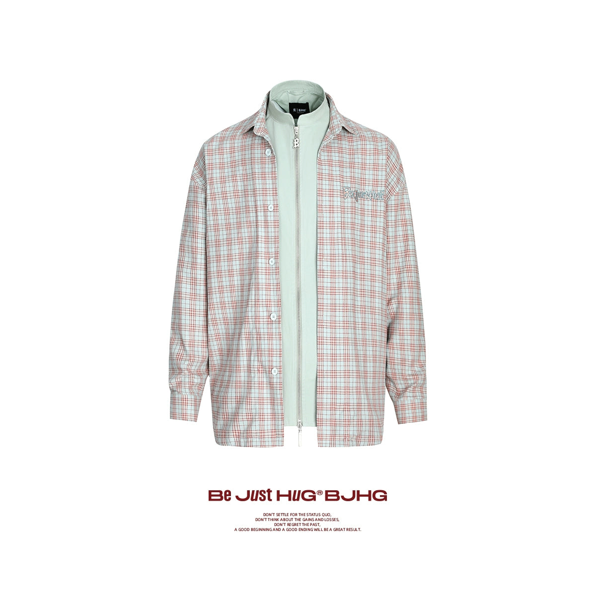 Plaid Fake Layered Long Sleeve Shirt Jacket NA6075